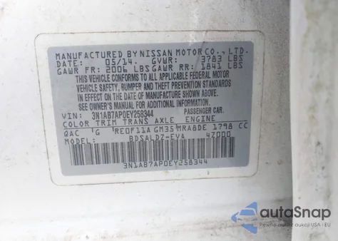 2014 Nissan Sentra Fe+ S/Fe+ Sv/S/Sl/Sr/Sv from USA, damaged, VIN 3N1AB7AP0EY258344